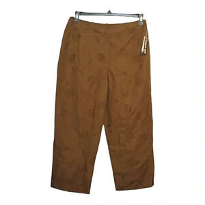 LARRY LEVINE SPORT CROPPED EMBROIDERED FLORAL‎ BROWN PANTS WOMEN'S SIZE 12 NWT